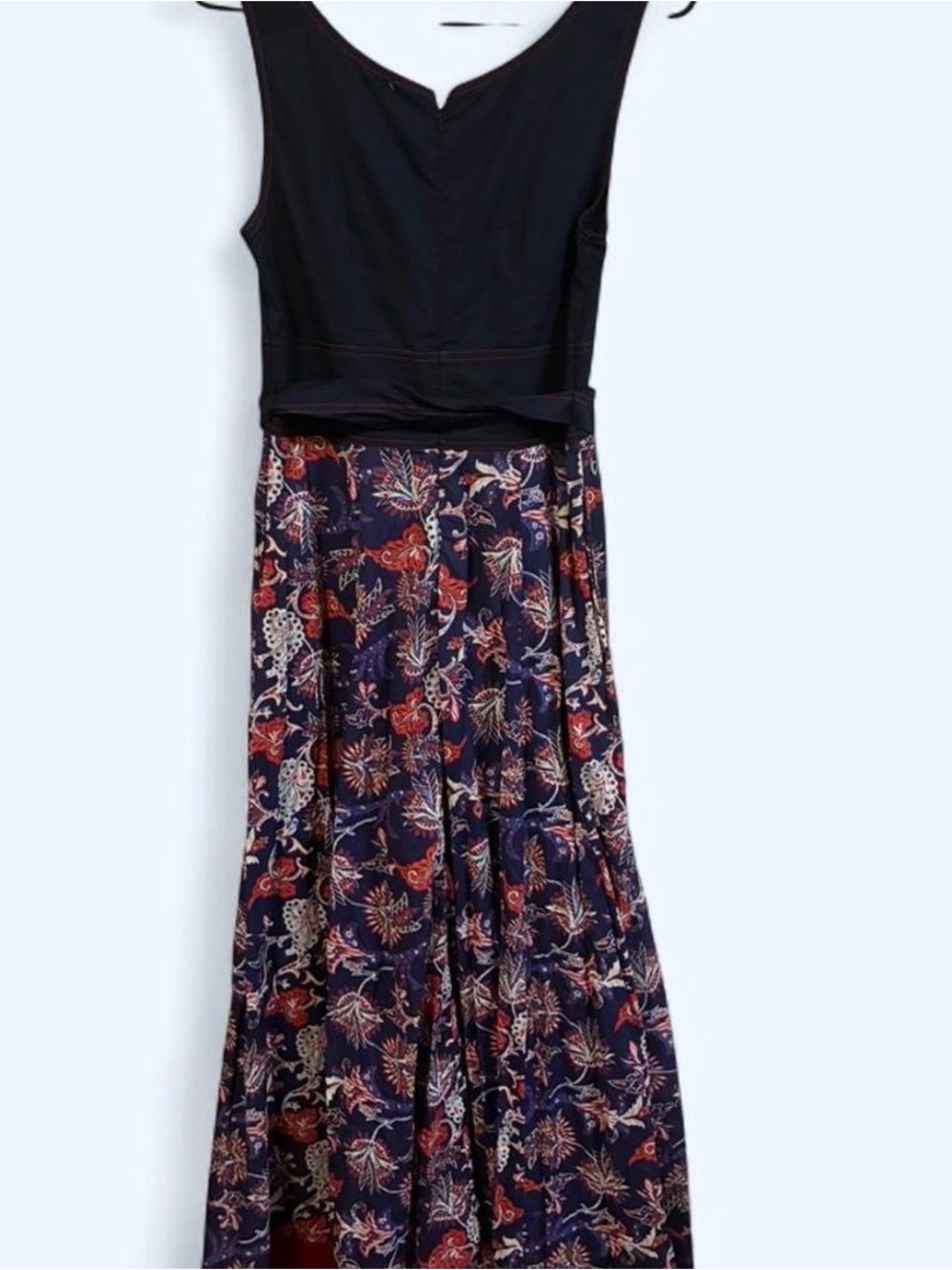 eshakti Navy Floral Tie-Waist Maxi Dress with Red Hem - Picture 6 of 7